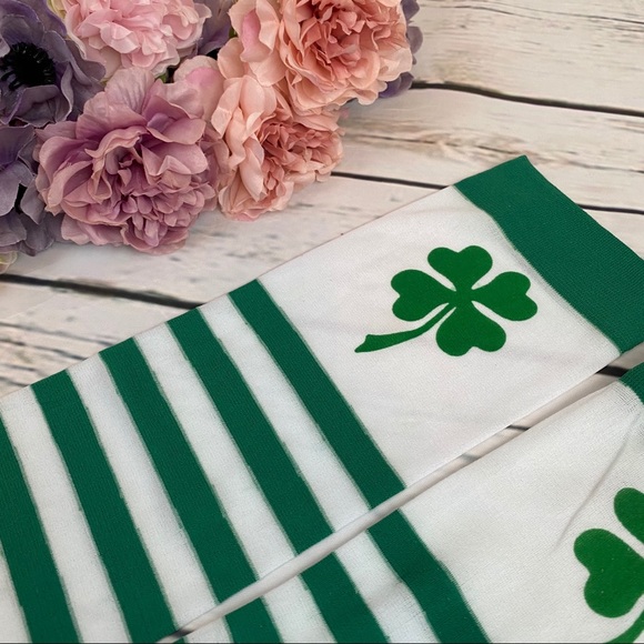 Green & White Stripe Thigh High Over Knee Stocking - Picture 5 of 7